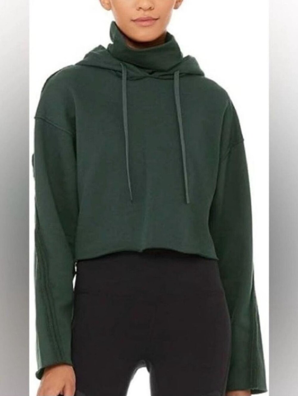 ALO Yoga Cropped Funnel Neck Hoodie in Dark Green Size S